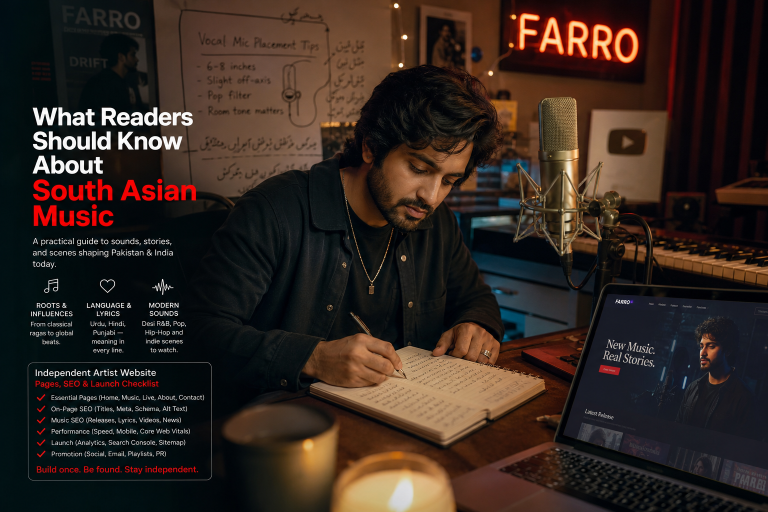 Farro: Place-led frame with independent music artist website: pages, seo and launch checklist as secondary anchor and independent music arti