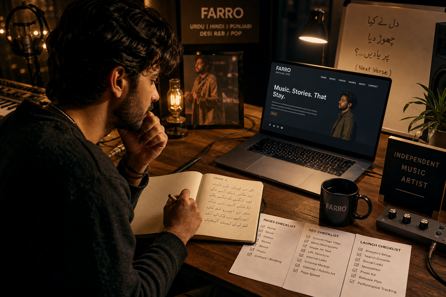 Farro: Material/detail emphasis: pages, seo and launch checklist + independent music artist website: pages, seo and launch checklist and pag